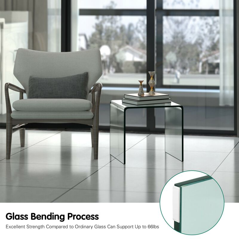 18 x 18 x 16 Inch Tempered Waterfall End Table with non-Slip Pad