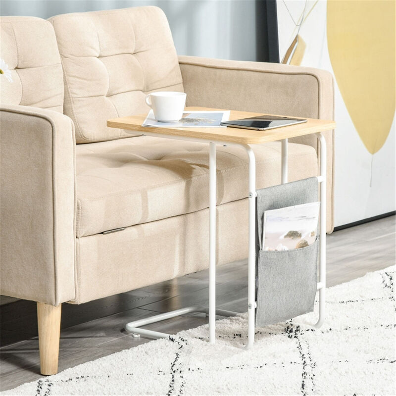 Modern C-Shaped Sofa Table, Laptop Stand & End Table for Living Room