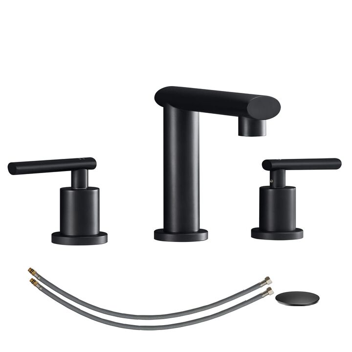 Widespread Vanity Faucet, 2-Handle Waterfall Bathroom Sink Faucet with Drain Assembly