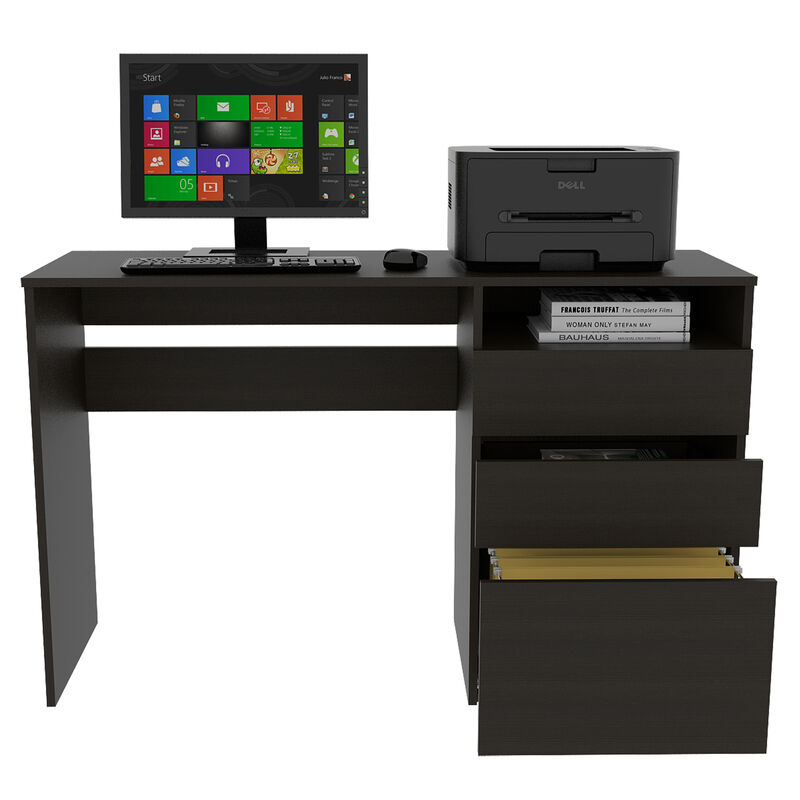 DEPOT E-SHOP Kenai 3 Drawers Computer Desk, One Shelf, Black