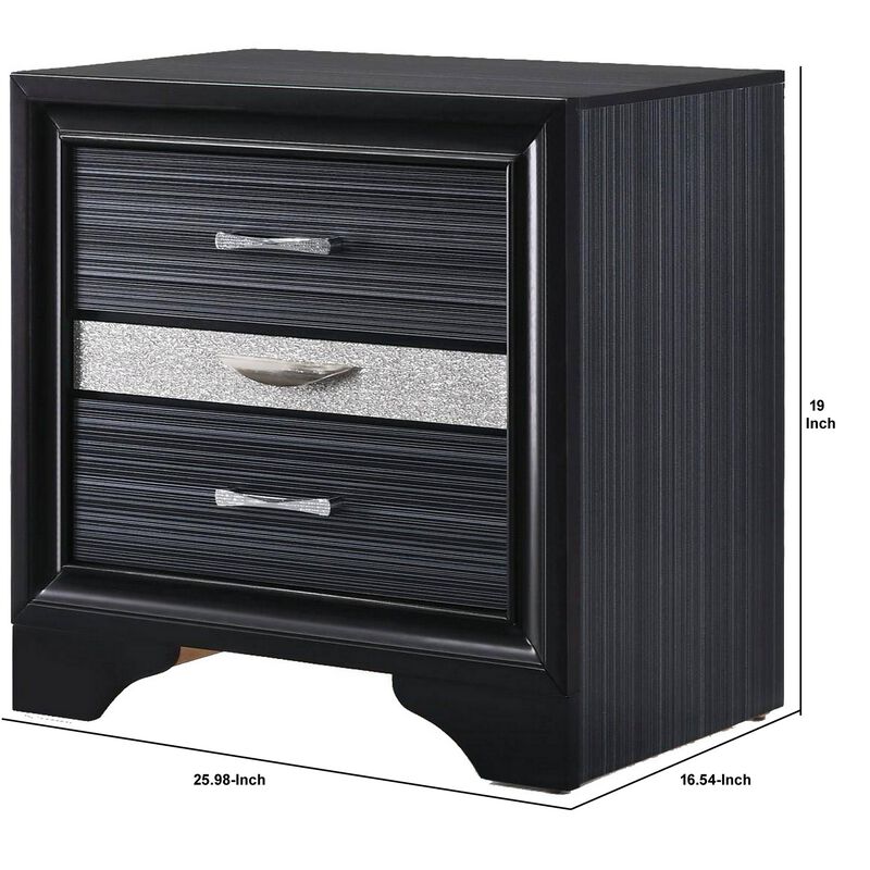 Two Tone Wooden Nightstand With Three Drawers, Black And Silver-Benzara