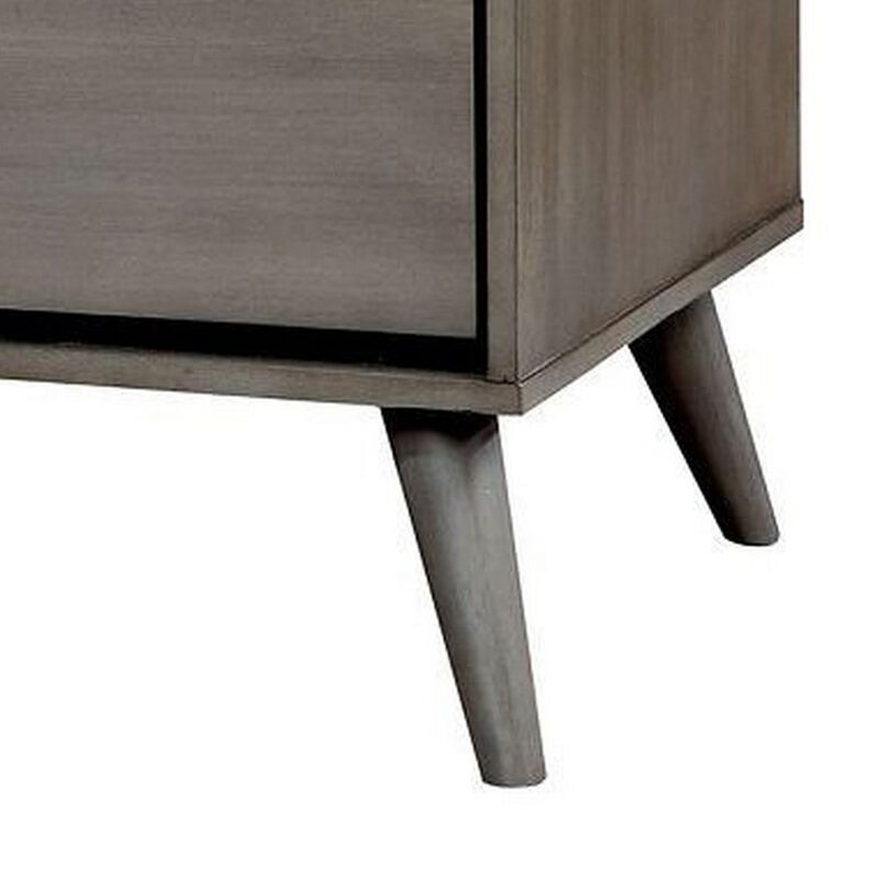 2 Drawer Wooden Nightstand with Cut Out Pulls, Gray-Benzara