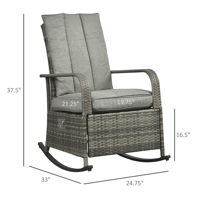 Gray Outdoor Relaxer: Rattan Rocking Chair Glider with Footrest
