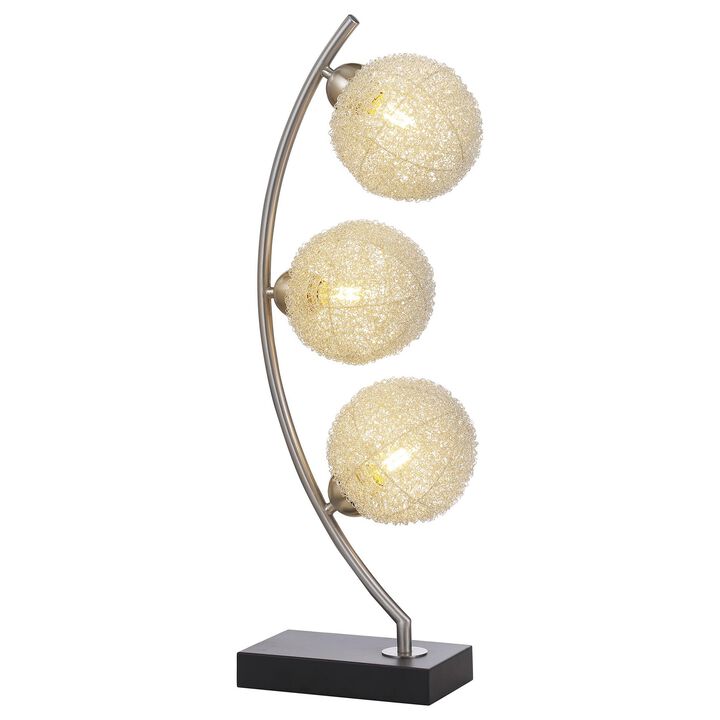 Udia Table Lamp with Woven Silver Metal Mesh Spherical Shades, Black - Benzara
