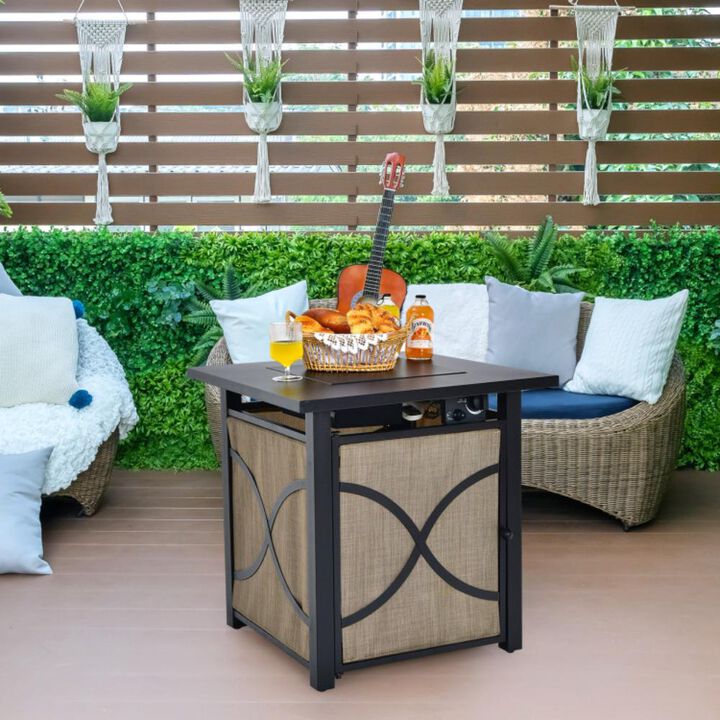 Hivvago 25 Inch 40000 BTU Propane Fire Pit Table with Lid and Fire Glass