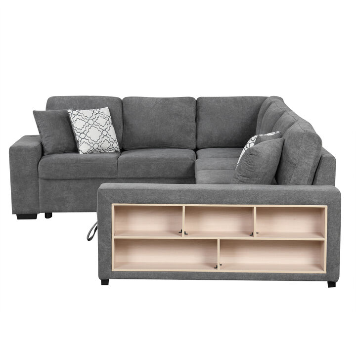 Merax U-shaped Sectional Sofa Pull-out Sofa Bed