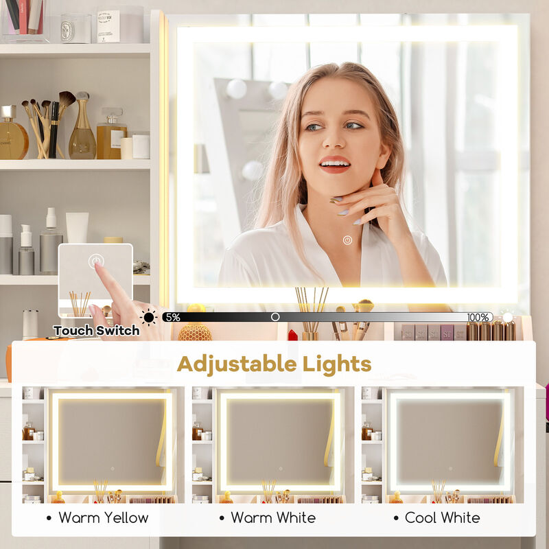 Vanity Dressing Table and Chair Set with Mirror and Lights