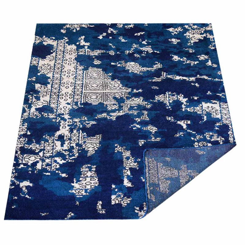 Rugsotic Carpets Hand Knotted Silk 5'x8' Area Rug Abstract Blue Beige NS1241