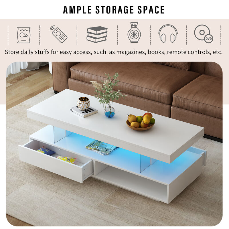 Merax Modern Center Table LED Coffee Table with Storage