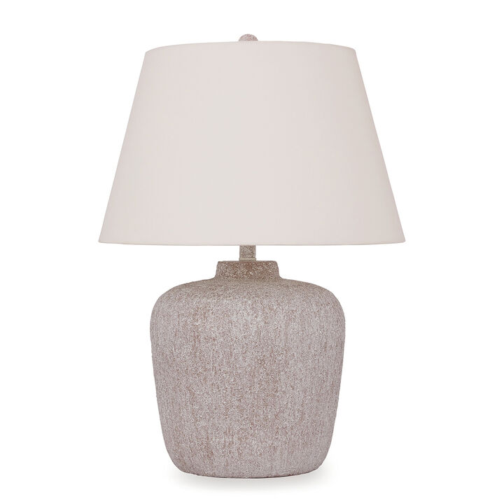 Rey Table Lamp, Empire Fabric Shade, 27 Inch Ivory Pot Metal Base - Benzara