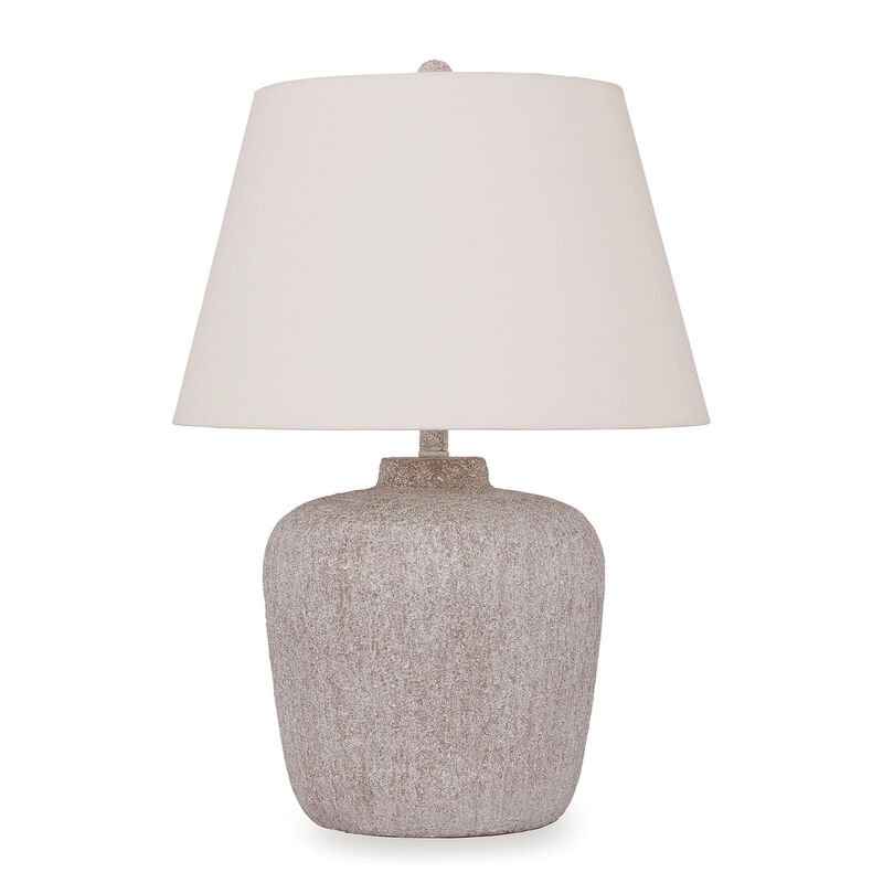 Rey Table Lamp, Empire Fabric Shade, 27 Inch Ivory Pot Metal Base - Benzara