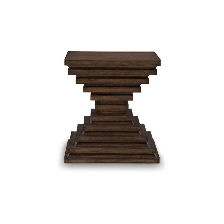 Reem Side End Table, Square Geometric Hourglass, 28 Inch Dark Brown - Benzara