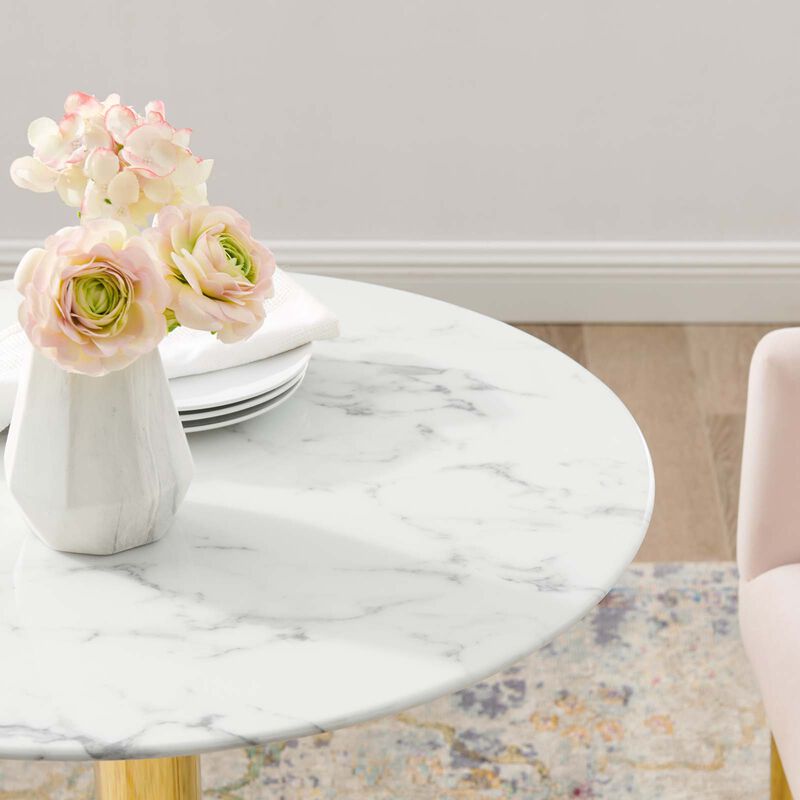 Modway - Verne 28" Artificial Marble Dining Table Gold White