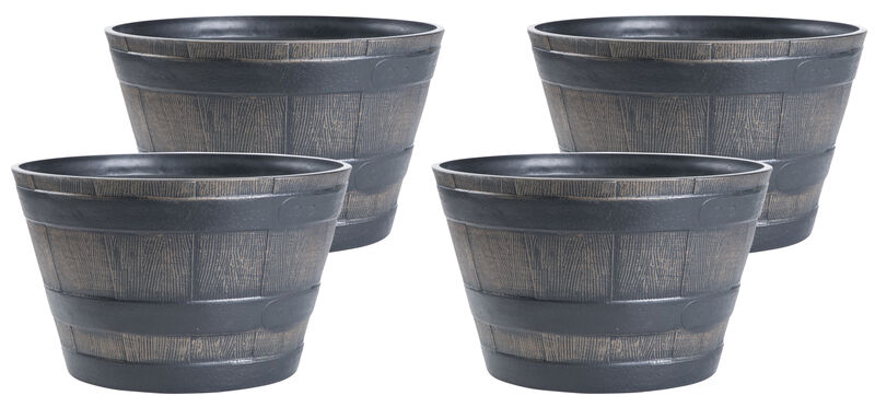 Rustic Wood - Look Plastic Half Barrel Flower Pot, Pack of 4