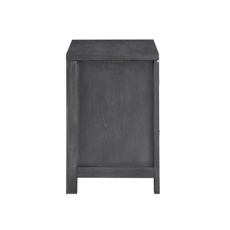 Benjara Tal 27 Inch Nightstand, 2 Drawers Handles, Charcoal Finish, Gray, Chrome