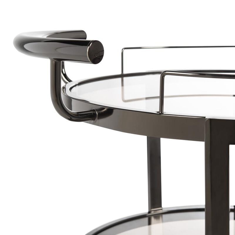 Safavieh Rio 3 Tier Round Bar Cart And Wine Rack, Gun Metal/Tinted Glass