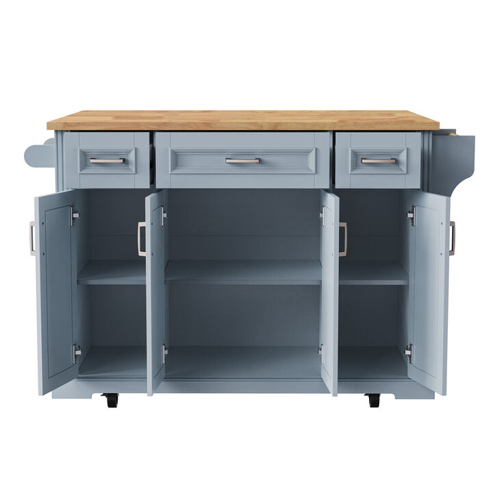 Merax Kitchen Island with Rubber Wood Drop Leaf