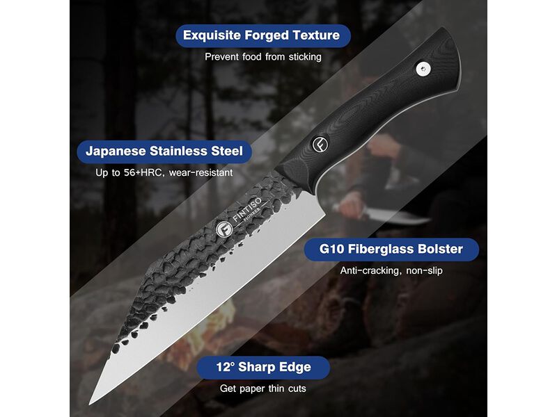 FINTISO Chef Knife 7 inch Viking Knife Japanese Stainless Steel Boning Knife for Meat Cutting Sharp Kitchen