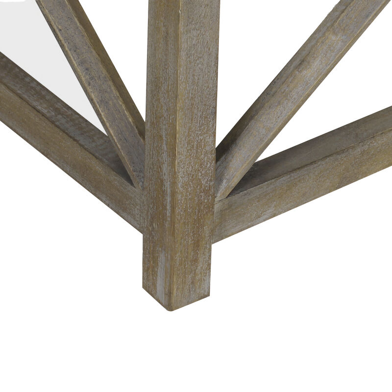 Agas Side End Table, 22 Inch Square White Genuine Marble Top, Sandblasted Washed Ash Gray Mango Wood Geometric Frame