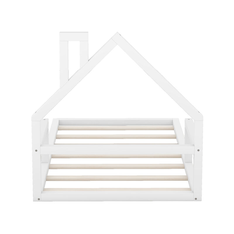 Merax Wood Floor Bed with House-shaped Headboard