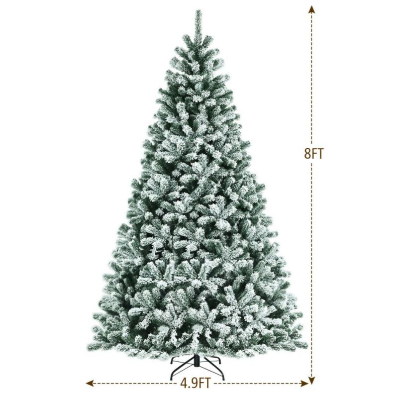 Hivvago 6/7/8 Feet Pre-lit Snow Flocked Christmas Tree with Metal Stand