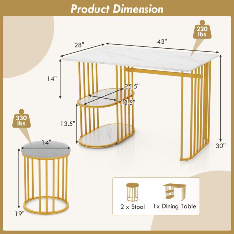 Hivvago Rectangular Dining Table for 2 with 2-tier Storage Shelf for Small Space Dining Room