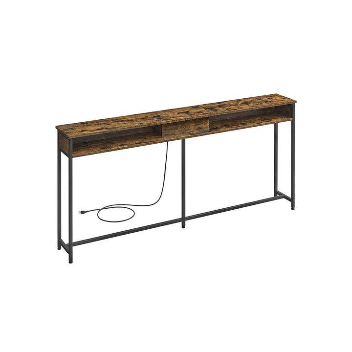 70 Inch Console Table with Outlet and Shelves
