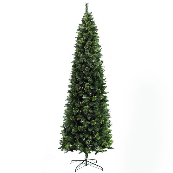 HOMCOM 9' Skinny Artificial Christmas Tree with Auto Open, Pine Needles