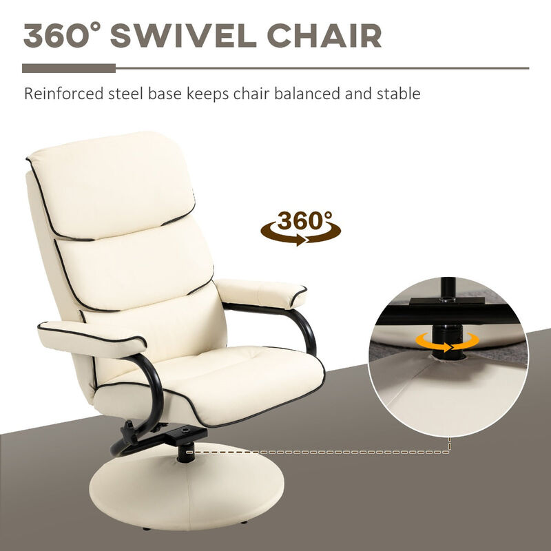Cream White Lounger: Recliner Chair with Ottoman and Swivel Base