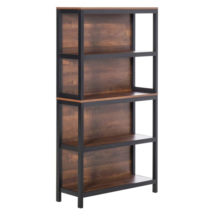Walnut Bookshelf: 4-Tier Modern Design Storage Rack