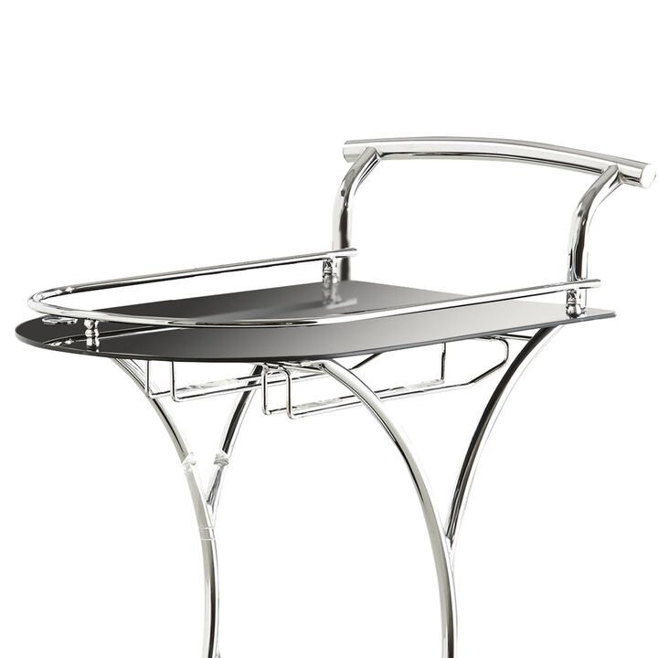 Dazzling Serving Cart With 2 Black Glass Shelves, Silver-Benzara