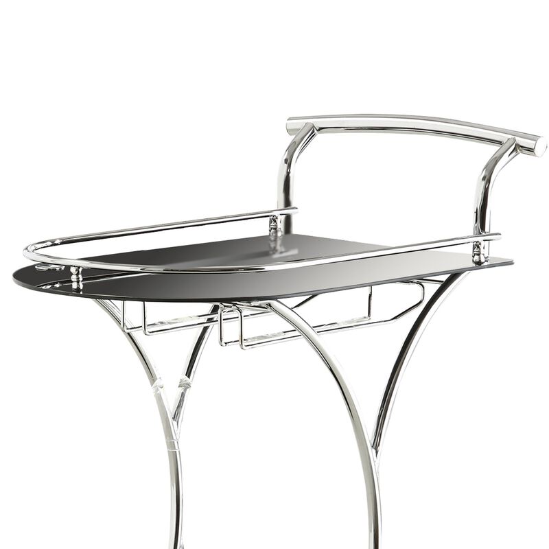 Dazzling Serving Cart With 2 Black Glass Shelves, Silver-Benzara