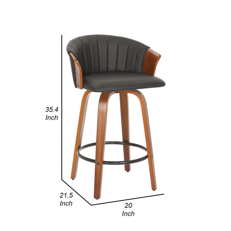 26 Inch Counter Height Chair, Set of 2, Curved Back, Bentwood, Black, Brown - Benzara