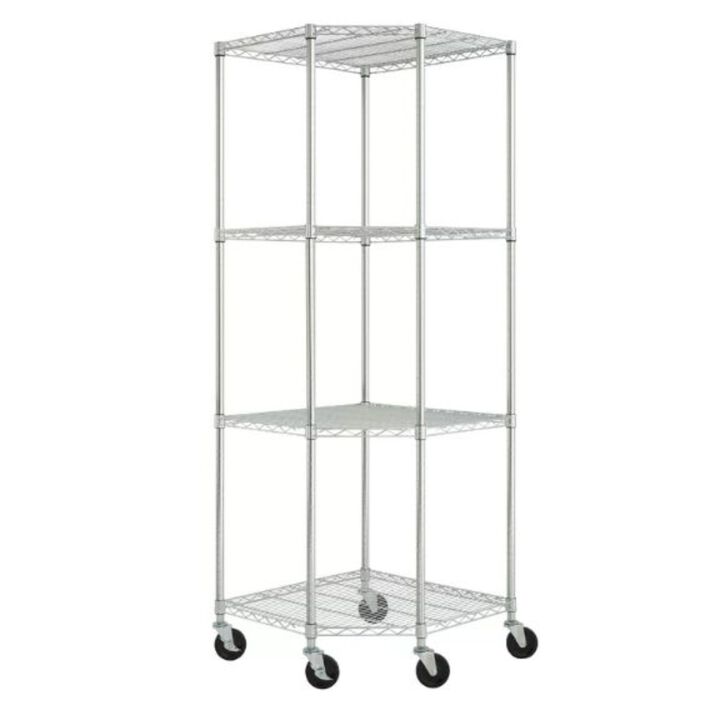 QuikFurn Heavy Duty 4-Tier Corner Storage Rack Shelving Unit with Casters