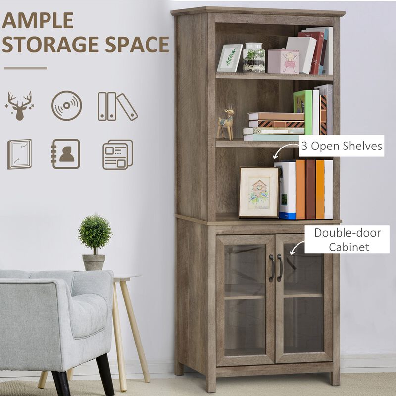 Black Kitchen Tower: 71" Storage Cabinet with Glass Doors and Shelves