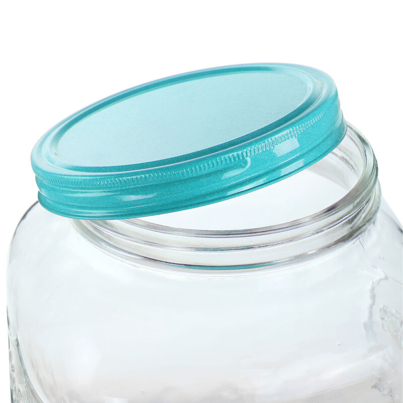 Gibson Home Chiara 2 Gallon Glass Mason Jar Dispenser with Metal Lid and Base in Blue