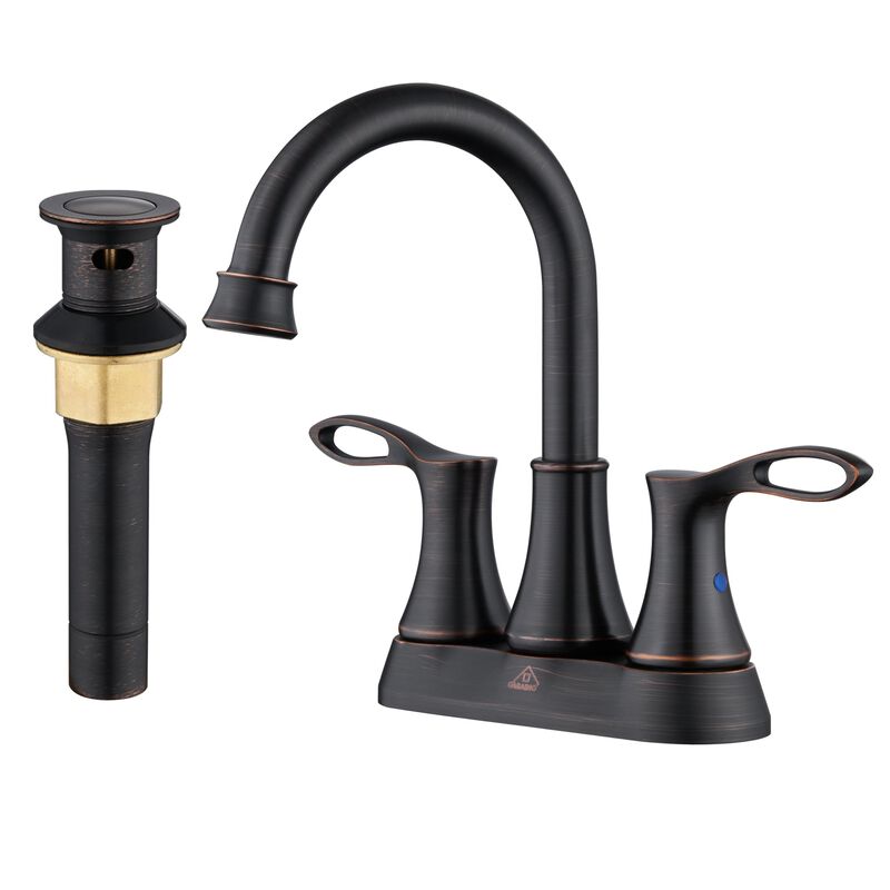 Mondawe 4 Inch 2-Handle Centerset High Arc Bathroom Sink Faucet Lavatory Faucet with Stainless Steel Drain