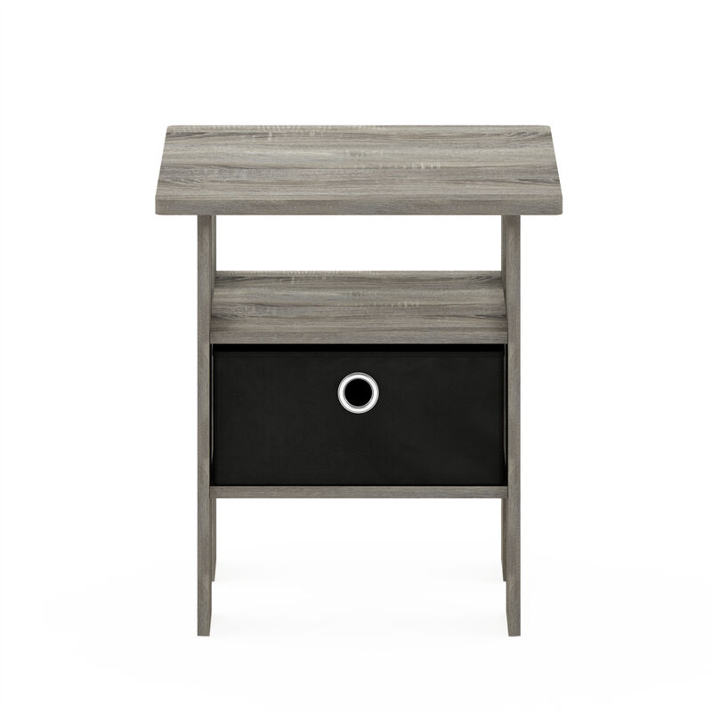 Furinno Andrey End Table / Side Table / Night Stand / Bedside Table with Bin Drawer, French Oak Grey/Black