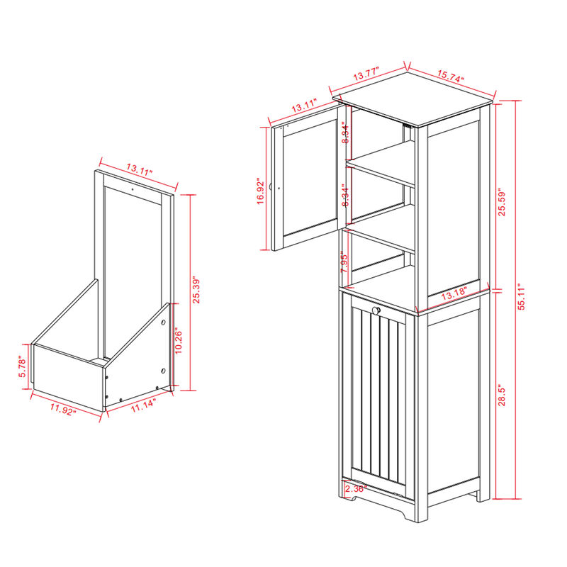 15.75 in. W. x 13.78 in. D x 55.12 in. H White Freestanding Tilt-Out Linen Cabinet