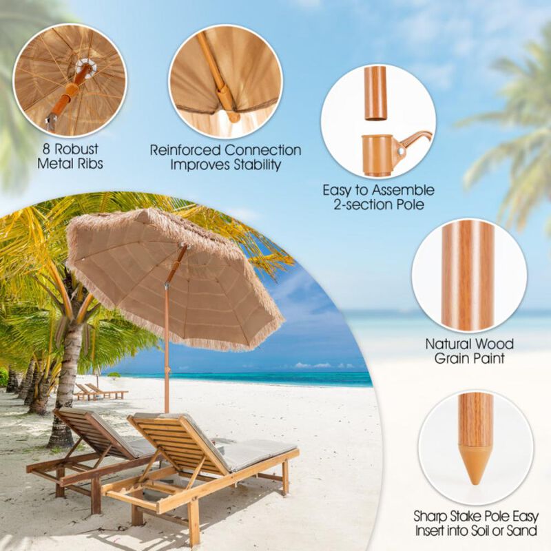 Hivvago 7.2 Feet Patio Thatched Tiki Umbrella Hawaiian Hula Beach Umbrella