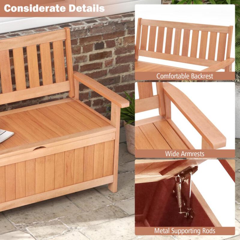 Hivvago 48 Inch Patio Wood Storage Bench with Slatted Backrest