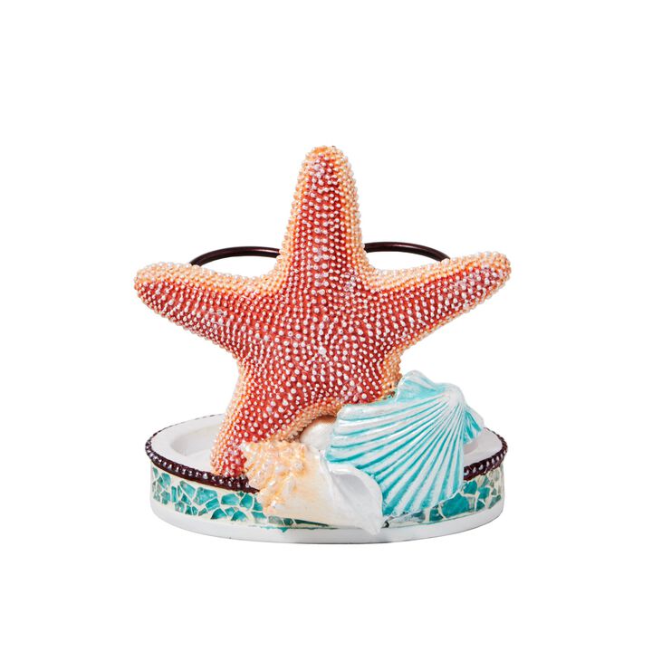Saturday Knight Ltd South Seas Starfish And Shell Bath Toothbrush Holder - 4.58x2.6x3.97", Turquois