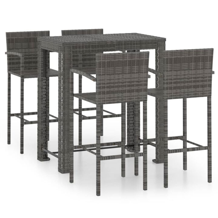 vidaXL 5 Piece Outdoor Bar Set with Armrest Poly Rattan Gray