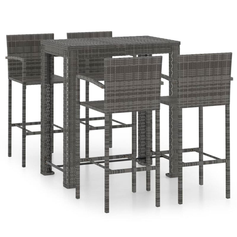 vidaXL 5 Piece Outdoor Bar Set with Armrest Poly Rattan Gray
