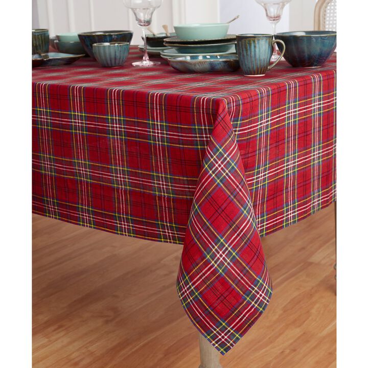 Solino Home 100% Pure Linen Red Tablecloth | Classic Tartan Plaid