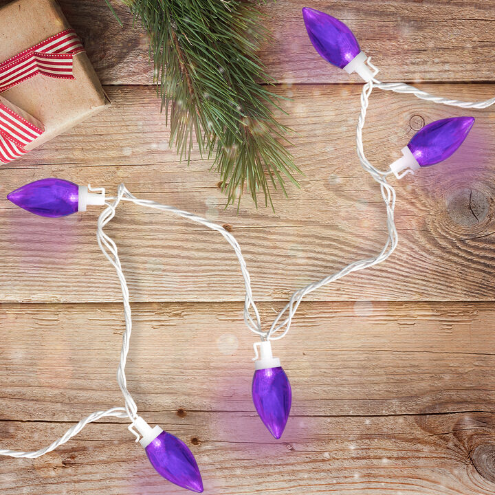 25 Count Purple LED C9 Christmas Lights  16 ft White Wire
