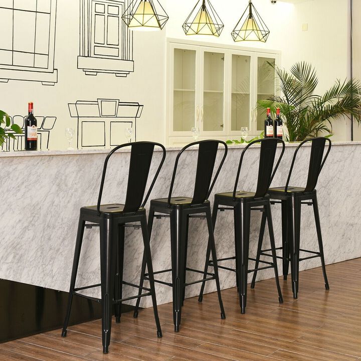 Hivvago Set of 4 Black 30" Height High Back Metal Industrial Bar Stools
