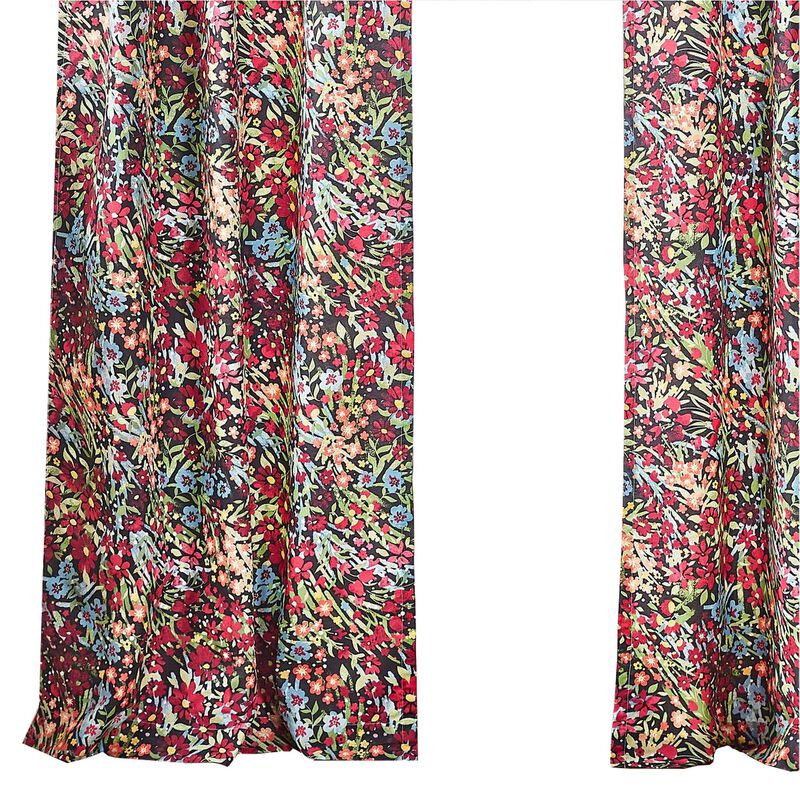 Burges 84 Inch Window Panel Curtain, Red and Pink Reed Print, Rod Pockets - Benzara