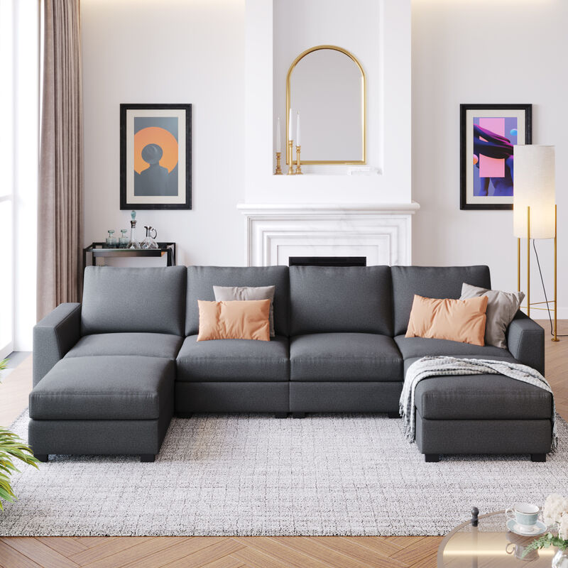 3 Pieces U Shaped Sofa With Removable Ottomans