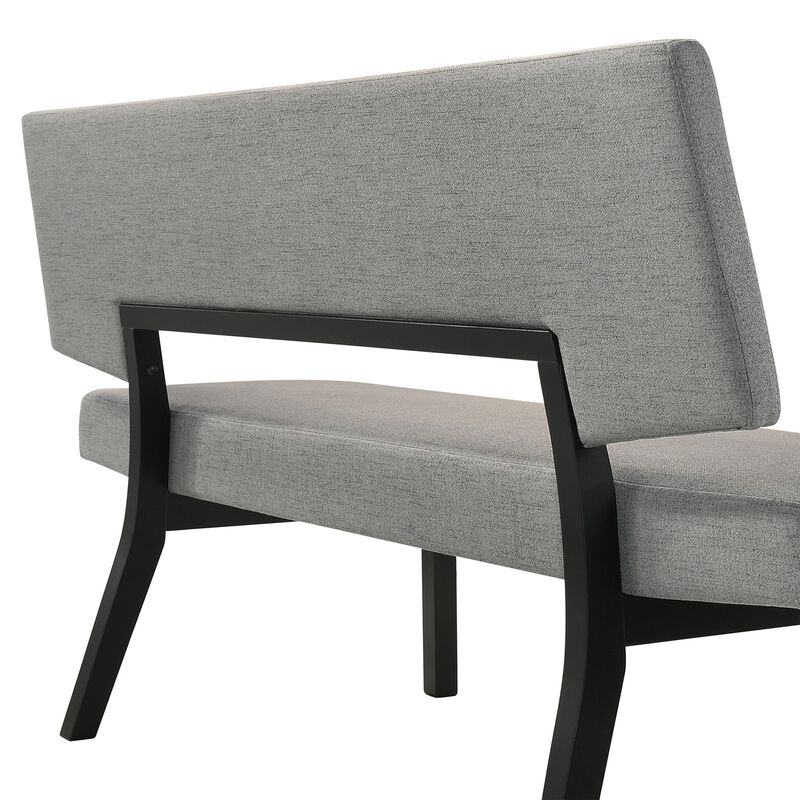 Yumi 63 Inch Dining Bench, Seat and Back with Charcoal Gray Fabric, Black - Benzara